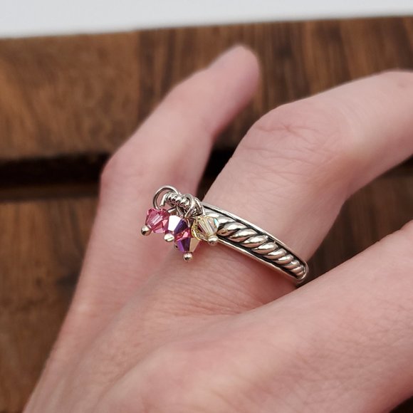 Size 8 925 Sterling Silver Quality Crystal Charms Solid Ring - Picture 3 of 8